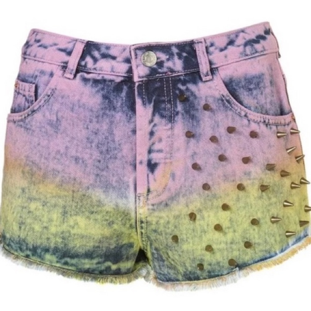 TopShop TieDye HighWaisted Studded Denim Short